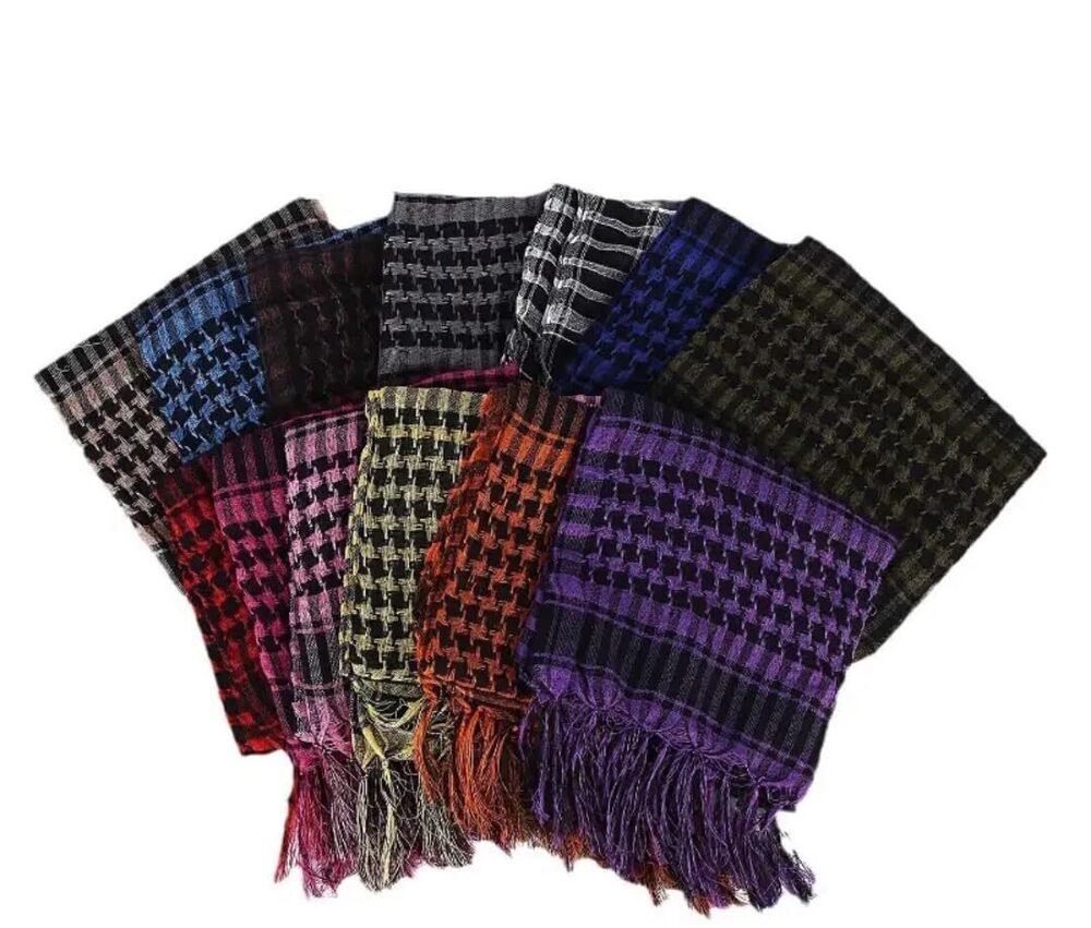4892 Plaid Shemagh Tactical Desert Scarf, Keffiyeh Neck Wrap, Multiple